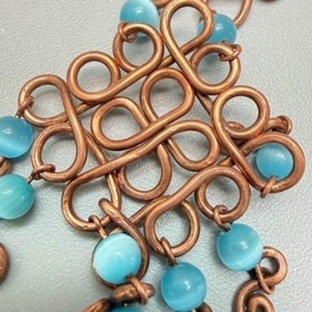 Vintage Copper and Blue Moon Glow Necklace 18" Whimsical Statement